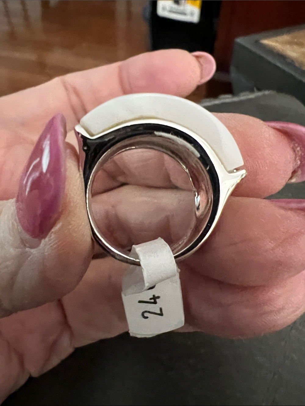 Carmella Lucie  White Ceramic Ring with Crystal Row and Silver Accents - Picture 9 of 9